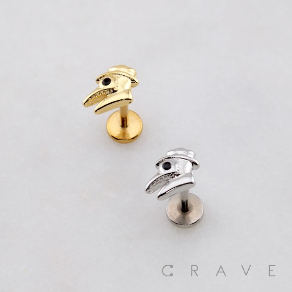 PLAGUE DOCTOR RAVEN STUD THREADLESS (PUSH IN) 316L SURGICAL STEEL LABRET SET PLAGUE DOCTOR RAVEN STUD THREADLESS (PUSH IN) 316L SURGICAL STEEL LABRET SET